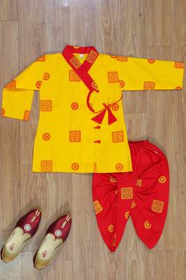 Funnyboo Baby Boys Festive & Party Dhoti & Kurta Set(Yellow Pack of 1)