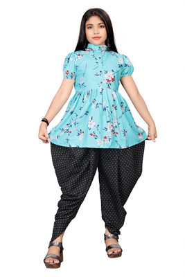 LIZUL Girls Festive & Party Kurta and Dhoti Pant Set(Light Blue Pack of 1)