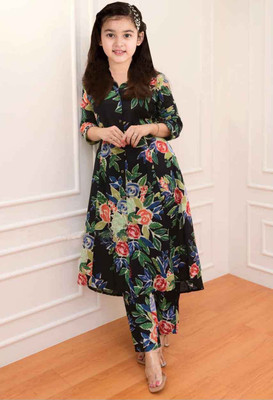ROSMEAN Girls Formal Kurta and Trouser Set(Black Pack of 1)