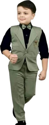 vkreation Boys Festive & Party, Wedding Blazer, Shirt and Trouser Set(Green Pack of 3)