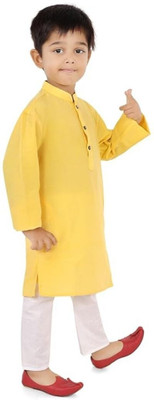 VDC CREATIONS Baby Boys Festive & Party Kurta and Pyjama Set(Yellow Pack of 1)