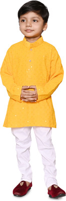 sahil collection Boys Festive & Party Kurta and Churidar Set(Yellow Pack of 1)