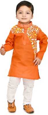 IKONIC FASHION Baby Boys Festive & Party Kurta and Pyjama Set(Orange Pack of 1)