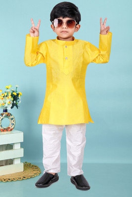 Calcutta Mart Baby Boys Festive & Party, Wedding Kurta and Pyjama Set(Yellow Pack of 1)