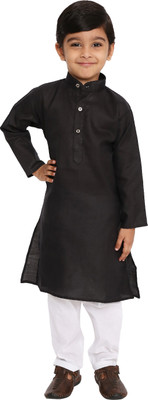 MAHARAJA Boys Festive & Party Kurta and Pyjama Set(Black Pack of 1)