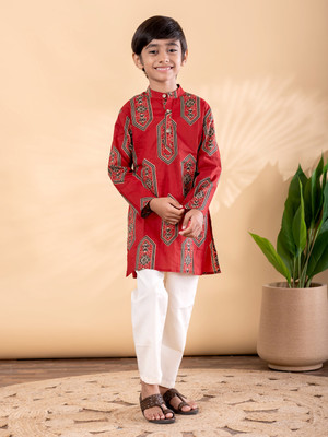 Readiprint Boys Festive & Party Kurta, Waistcoat and Pyjama Set(Maroon Pack of 3)