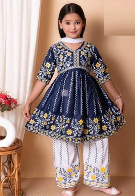 Hipposippo Girls Festive & Party Kurta and Palazzo Set(Multicolor Pack of 1)
