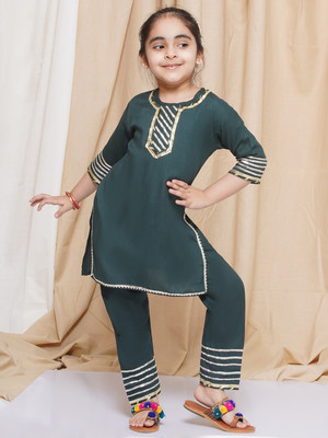 AJ Dezines Girls Festive & Party Kurta and Pyjama Set(Green Pack of 1)
