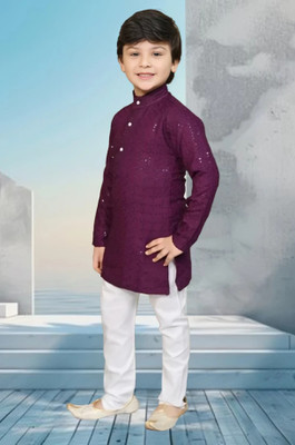 Go Berry Boys Festive & Party Kurta and Pyjama Set(Purple Pack of 1)