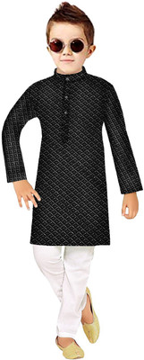 TRUST OUS Boys Festive & Party Kurta and Pyjama Set(Black Pack of 1)
