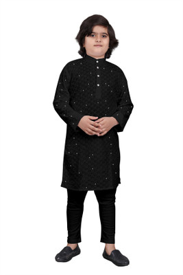 click n buy Boys Festive & Party Kurta and Pyjama Set(Black Pack of 1)
