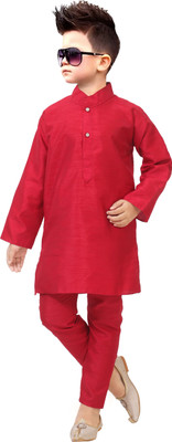 AL BAYDAR FASHION Boys Casual Kurta and Pyjama Set(Red Pack of 1)