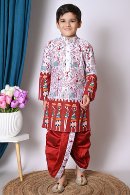 AHLAN APPARELS Boys Festive & Party, Wedding Kurta and Dhoti Pant Set(Maroon Pack of 1)