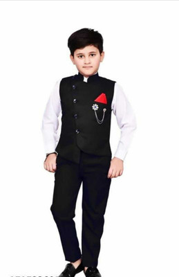 NVH Boys Festive & Party, Wedding, Formal Shirt, Waistcoat and Pant Set(Black Pack of 1)
