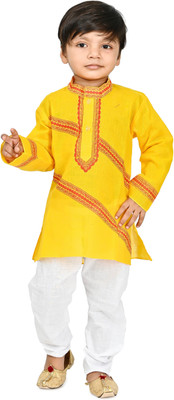 carrydreams Boys Festive & Party Kurta and Pyjama Set(Yellow Pack of 1)