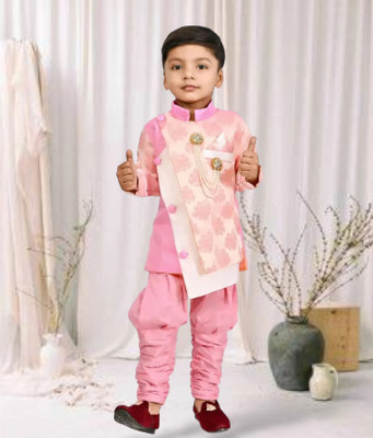 S.K.M Garments Boys Festive & Party Kurta and Pyjama Set(Pink Pack of 1)