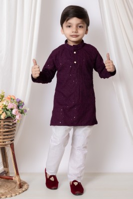 BAPPI FASHION Boys Festive & Party Kurta and Pyjama Set(Purple Pack of 1)