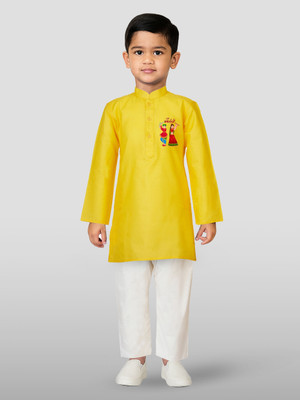 jbn CREATION Baby Boys Casual Kurta and Pyjama Set(Yellow Pack of 1)