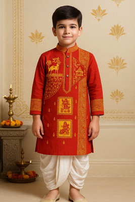 AHLAN APPARELS Boys Festive & Party, Wedding Kurta and Dhoti Pant Set(Red Pack of 1)