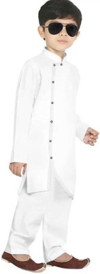 ZEDIN Boys Festive & Party Kurta and Pyjama Set(White Pack of 1)