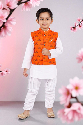 new gen Baby Boys Casual, Festive & Party, Wedding Kurta and Pyjama Set(Orange Pack of 1)