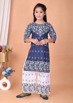 KF Kolkata Fashion Girls Festive & Party Kurta and Palazzo Set(Dark Blue Pack of 1)