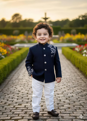 Aksa Fashion Boys Festive & Party Blazer and Pant Set(Blue Pack of 1)