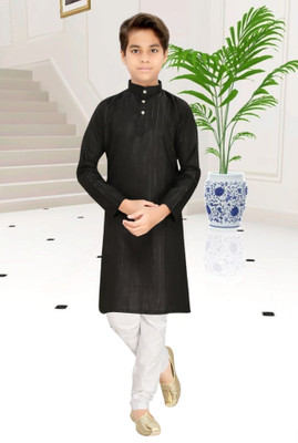 bitteR Boys Festive & Party, Wedding Kurta and Pyjama Set(Black Pack of 1)