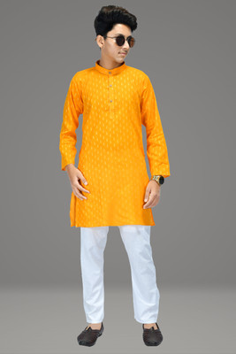 ZARTAJ Boys Festive & Party Kurta and Pyjama Set(Yellow Pack of 1)