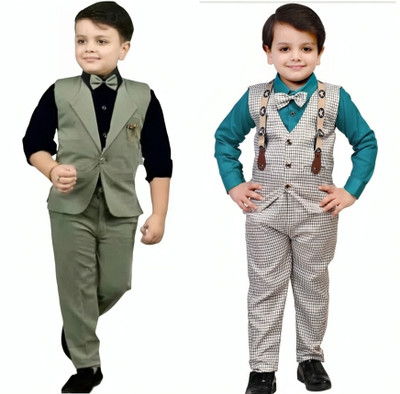 Go Berry Boys Festive & Party Shirt, Waistcoat and Pant Set(Multicolor Pack of 1)