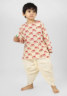 POLKA TOTS Baby Boys Festive & Party Angarkha and Dhoti Pant(Beige Pack of 1)