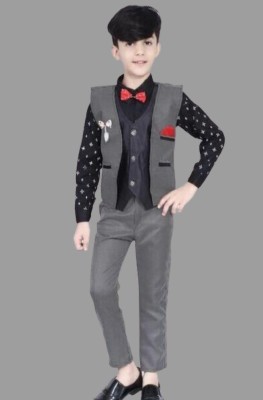 Aanyafashions Boys Festive & Party Shirt, Waistcoat and Pant Set(Black Pack of 1)