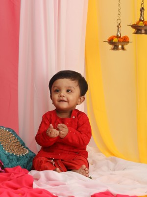 VASTRAMAY SISHU Baby Boys Casual, Formal, Wedding, Festive & Party Kurta and Dhoti Pant Set(Red Pack of 1)
