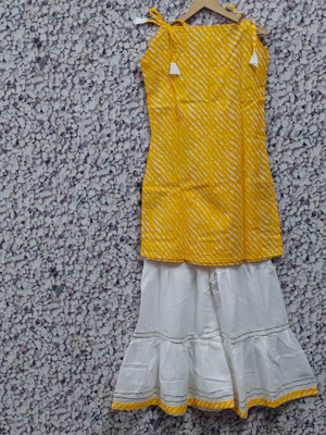 Little Dreams Girls Festive & Party Kurta and Palazzo Set(Yellow Pack of 1)
