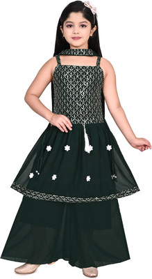 Nihad Fashion Girls Festive & Party Kurta and Sharara Set(Green Pack of 1)