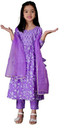 vakratunda Girls Festive & Party Kurta and Palazzo Set(Purple Pack of 3)