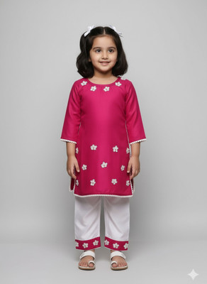 FLEXAA Girls Festive & Party, Casual, Formal, Wedding Kurta and Trouser Set(Pink Pack of 1)