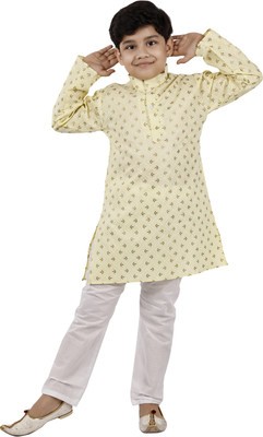 Smuktar garments Boys Casual, Festive & Party Kurta and Pyjama Set(Yellow Pack of 1)