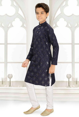 bitteR Boys Festive & Party, Wedding Kurta and Pyjama Set(Blue Pack of 1)