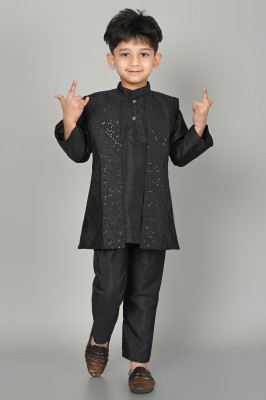 FARHAN FASHION Baby Boys Festive & Party, Wedding Ethnic Jacket, Kurta and Palazzo Set(Black Pack of 1)