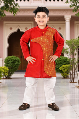 Smuktar garments Baby Boys Casual, Festive & Party, Wedding Kurta and Pyjama Set(Red Pack of 1)
