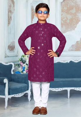 Ganesh Creation GC Boys Festive & Party Kurta and Pyjama Set(Purple Pack of 1)