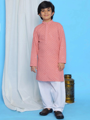 AJ Dezines Boys Wedding Kurta and Pyjama Set(Orange Pack of 1)