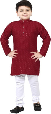 NVH Boys Wedding Kurta and Pyjama Set(Maroon Pack of 1)