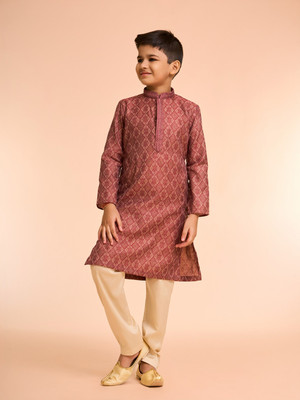 MANYAVAR Boys Festive & Party Kurta and Pyjama Set(Maroon Pack of 1)
