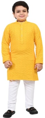 Prabhuratan Boys Festive & Party Kurta and Pyjama Set(Yellow Pack of 1)