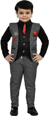 AANYACOLLECTION Boys Festive & Party, Wedding Shirt, Waistcoat and Pant Set(Black Pack of 1)