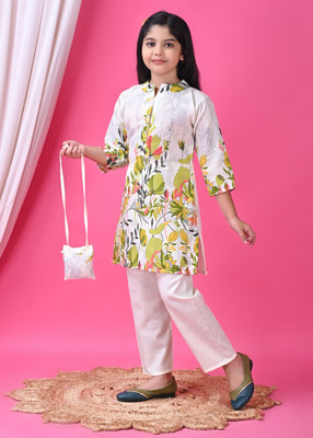 hallokidzz Girls Festive & Party, Casual, Wedding Kurta and Palazzo Set(Multicolor Pack of 1)