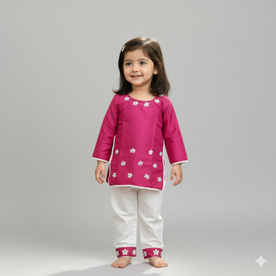 FLEXAA Girls Festive & Party, Casual, Formal, Wedding Kurta and Pyjama Set(Pink Pack of 1)