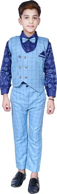 Fashion 4 Ever Boys Festive & Party, Wedding Shirt, Waistcoat and Pant Set(Blue Pack of 1)